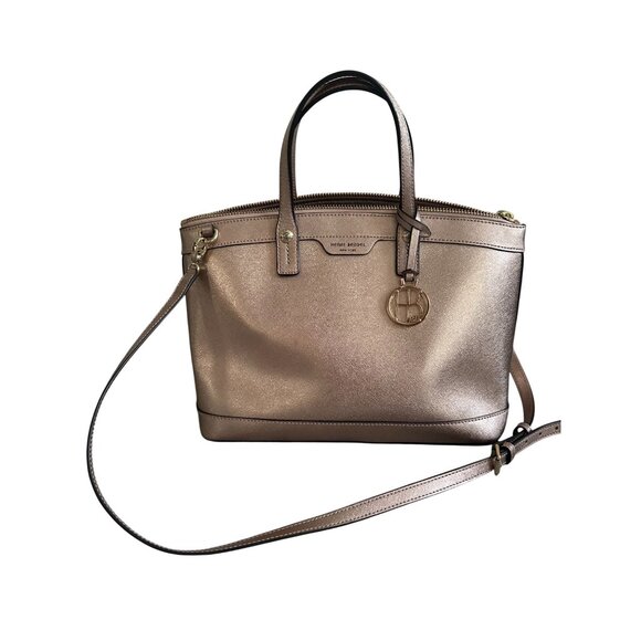 HENRI BENDEL Rose Gold Saffiano Leather Large Satchel Crossbody Bag - Picture 7 of 13